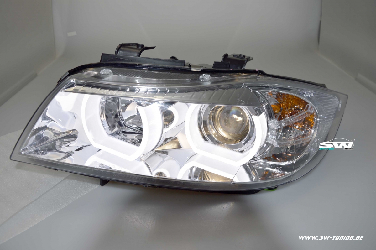 LED Angel Eyes Scheinwerfer Set in schwarz für BMW E90/E91 03.2005