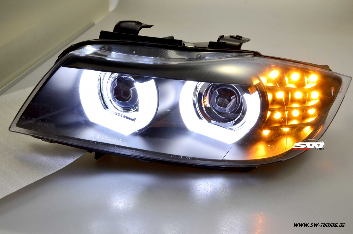 SW-DRLtube Angel Eye Xenon Scheinwerfer für 3er BMW E90 E91 LCI 09-13 High  U-LED-DRL Black ohne AFS - tuning online kaufen