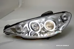 Angel Eye headlights for Peugeot 206 99-07 LED 2 halo rims chrome