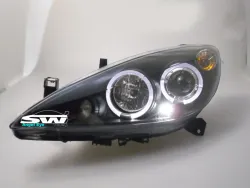 angel eye headlights Peugeot 307 2 LED halo rims black