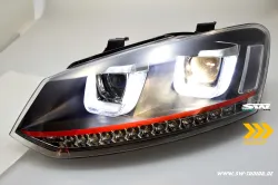 SW-Light headlights suitable for VW Polo 6R 6C 10-17 LED U-Tube positionslight black dynamic Indicator RED-Line