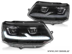 SW-DRLTube T61-Look Voll LED Scheinwerfer passend für VW T5 GP Facelift Typ 7H 09-14 LED TFL/Wischblinker Black